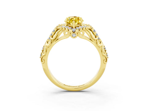 Yellow gold Marquise Cut Yellow Sapphire Solitaire Ring with Hidden Halo and Pavé Band_15