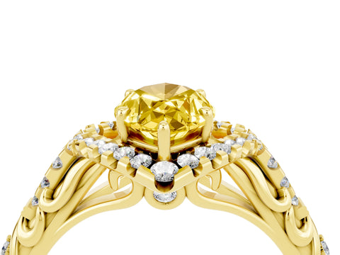 Yellow gold Marquise Cut Yellow Sapphire Solitaire Ring with Hidden Halo and Pavé Band_16