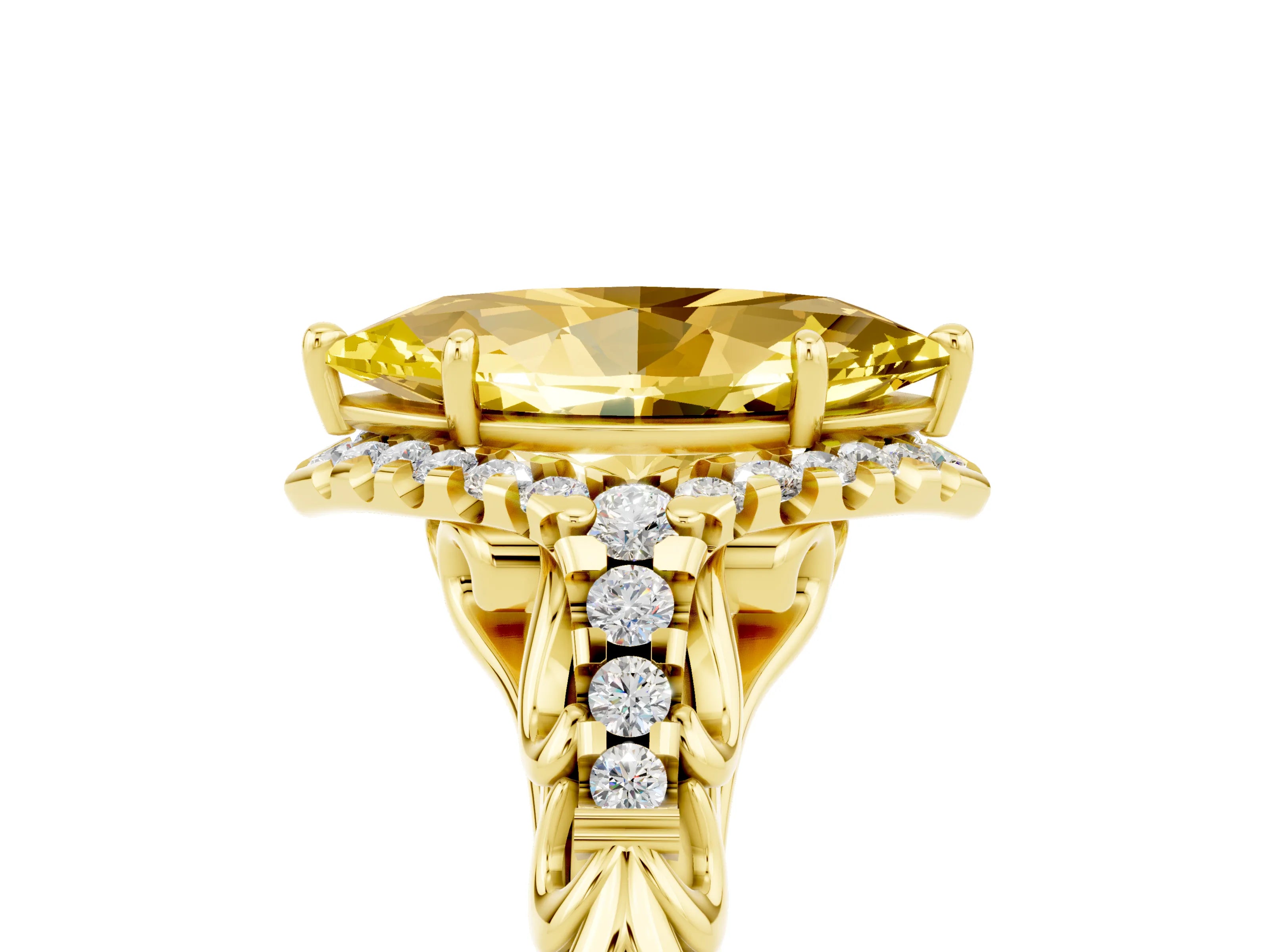 Yellow gold Marquise Cut Yellow Sapphire Solitaire Ring with Hidden Halo and Pavé Band_17