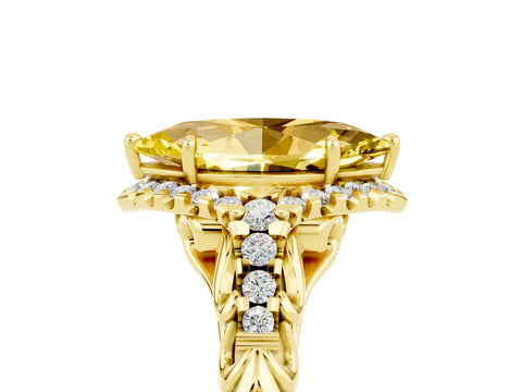 Yellow gold Marquise Cut Yellow Sapphire Solitaire Ring with Hidden Halo and Pavé Band_17