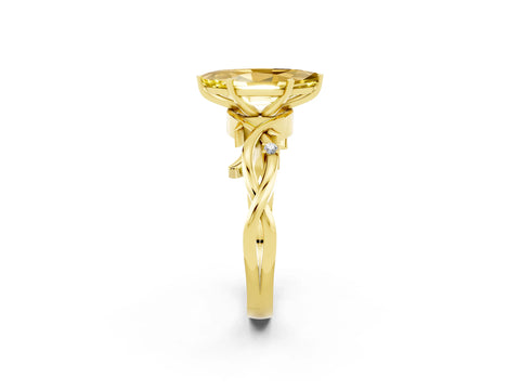 Yellow gold Marquise Cut Yellow Sapphire Solitaire Ring with Milgrain Pavé Band and Four-Prong Setting_14
