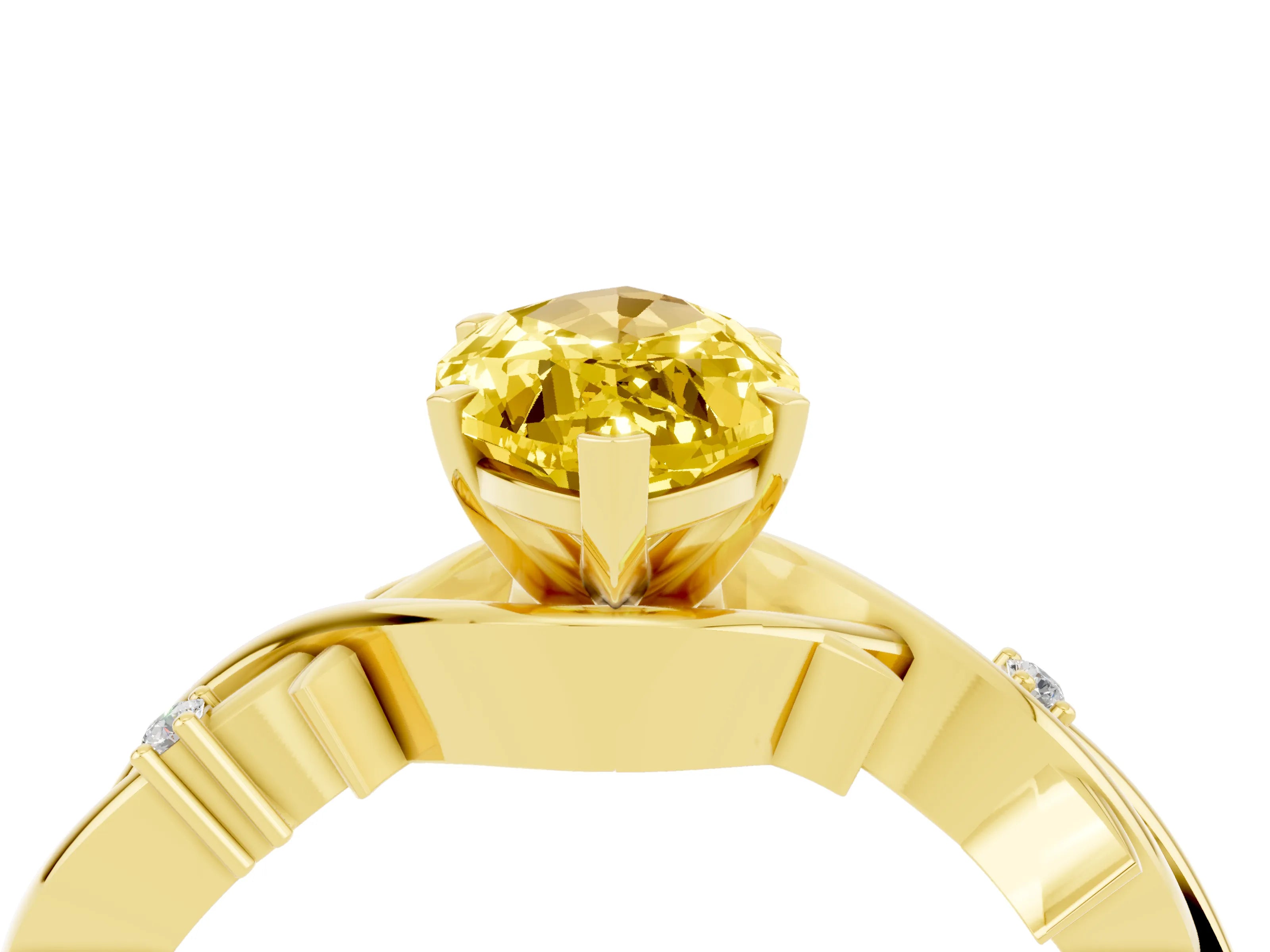 Yellow gold Marquise Cut Yellow Sapphire Solitaire Ring with Milgrain Pavé Band and Four-Prong Setting_16