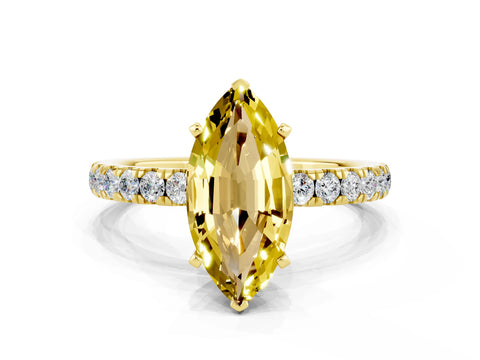 Yellow gold Marquise Cut Yellow Sapphire Solitaire Ring with Pavé Accents and Four-Prong Setting_24