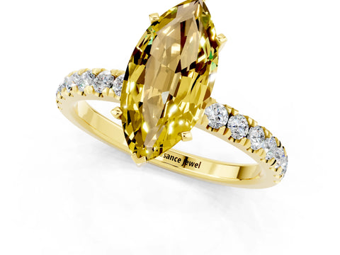 Yellow gold Marquise Cut Yellow Sapphire Solitaire Ring with Pavé Accents and Four-Prong Setting_25