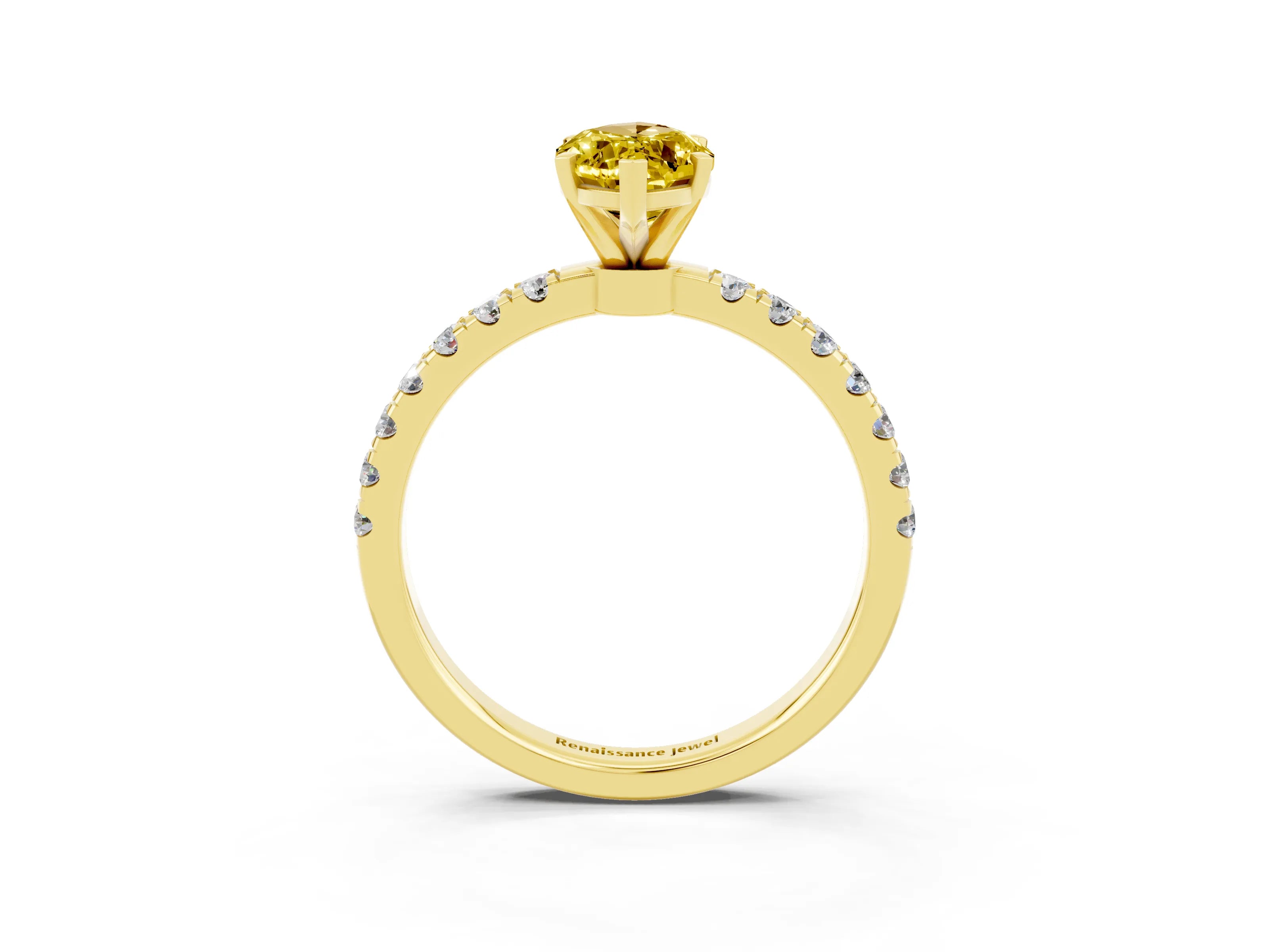 Yellow gold Marquise Cut Yellow Sapphire Solitaire Ring with Pavé Accents and Four-Prong Setting_27