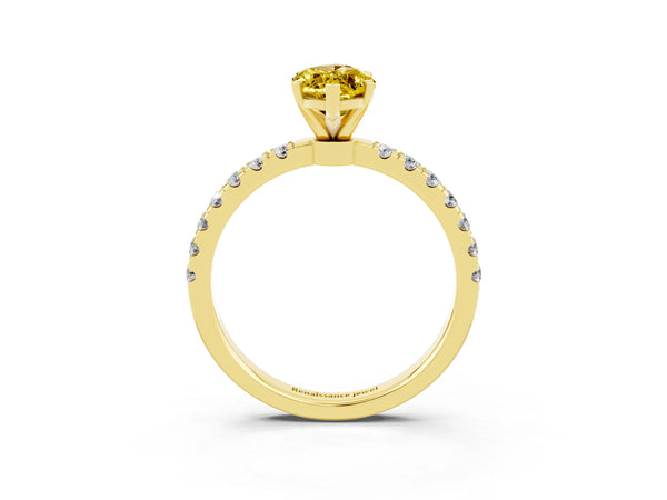 Yellow gold Marquise Cut Yellow Sapphire Solitaire Ring with Pavé Accents and Four-Prong Setting