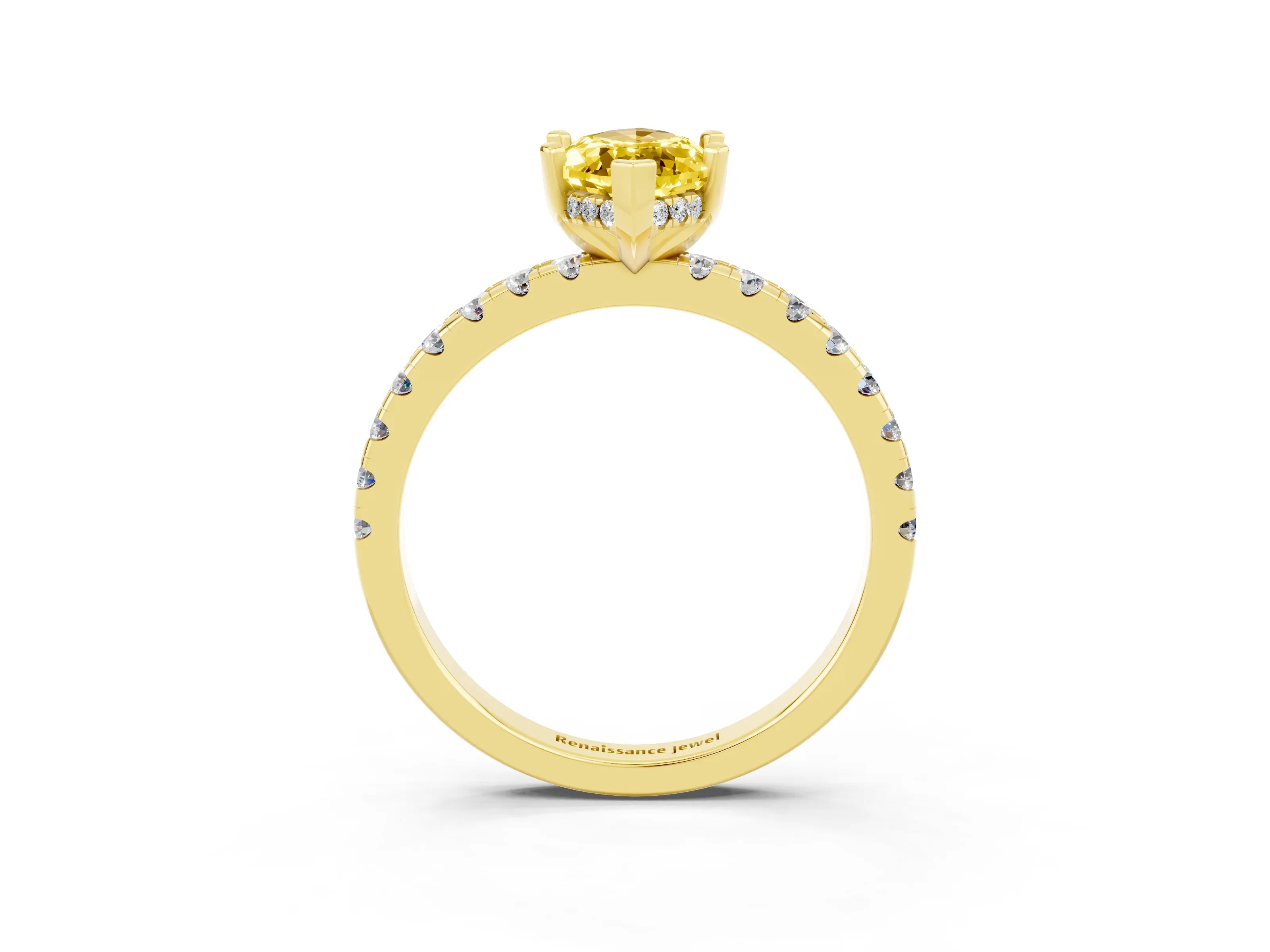 Yellow gold Marquise Cut Yellow Sapphire Solitaire Ring with Pavé Band and Four-Prong Setting_63