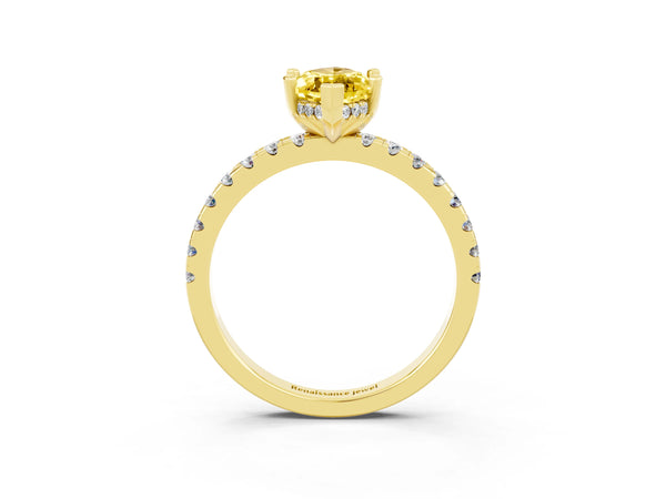 Yellow gold Marquise Cut Yellow Sapphire Solitaire Ring with Round  Pavé Band and Four-Prong Setting