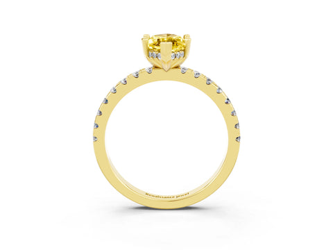 Yellow gold Marquise Cut Yellow Sapphire Solitaire Ring with Pavé Band and Four-Prong Setting_63