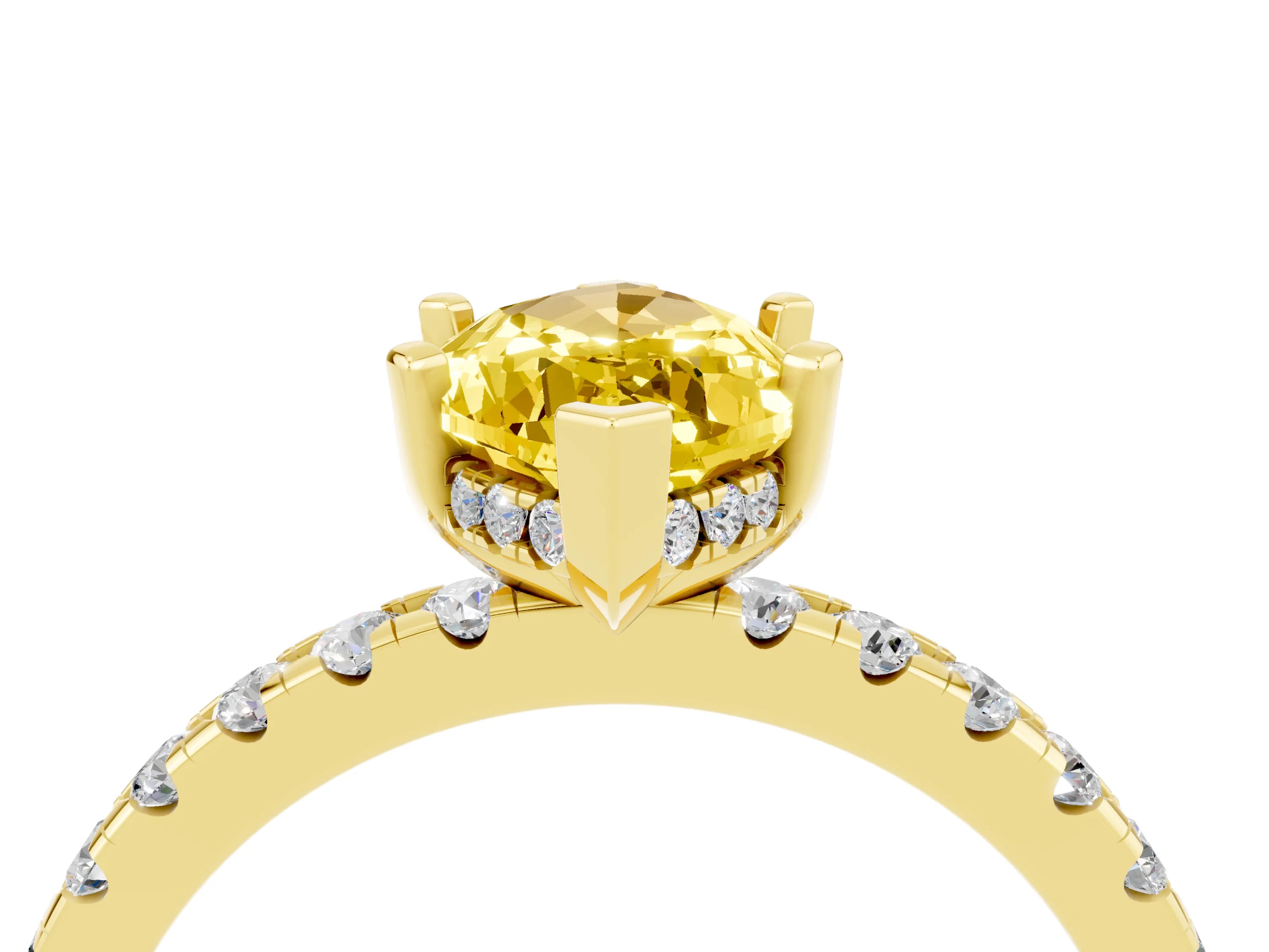 Yellow gold Marquise Cut Yellow Sapphire Solitaire Ring with Pavé Band and Four-Prong Setting_64