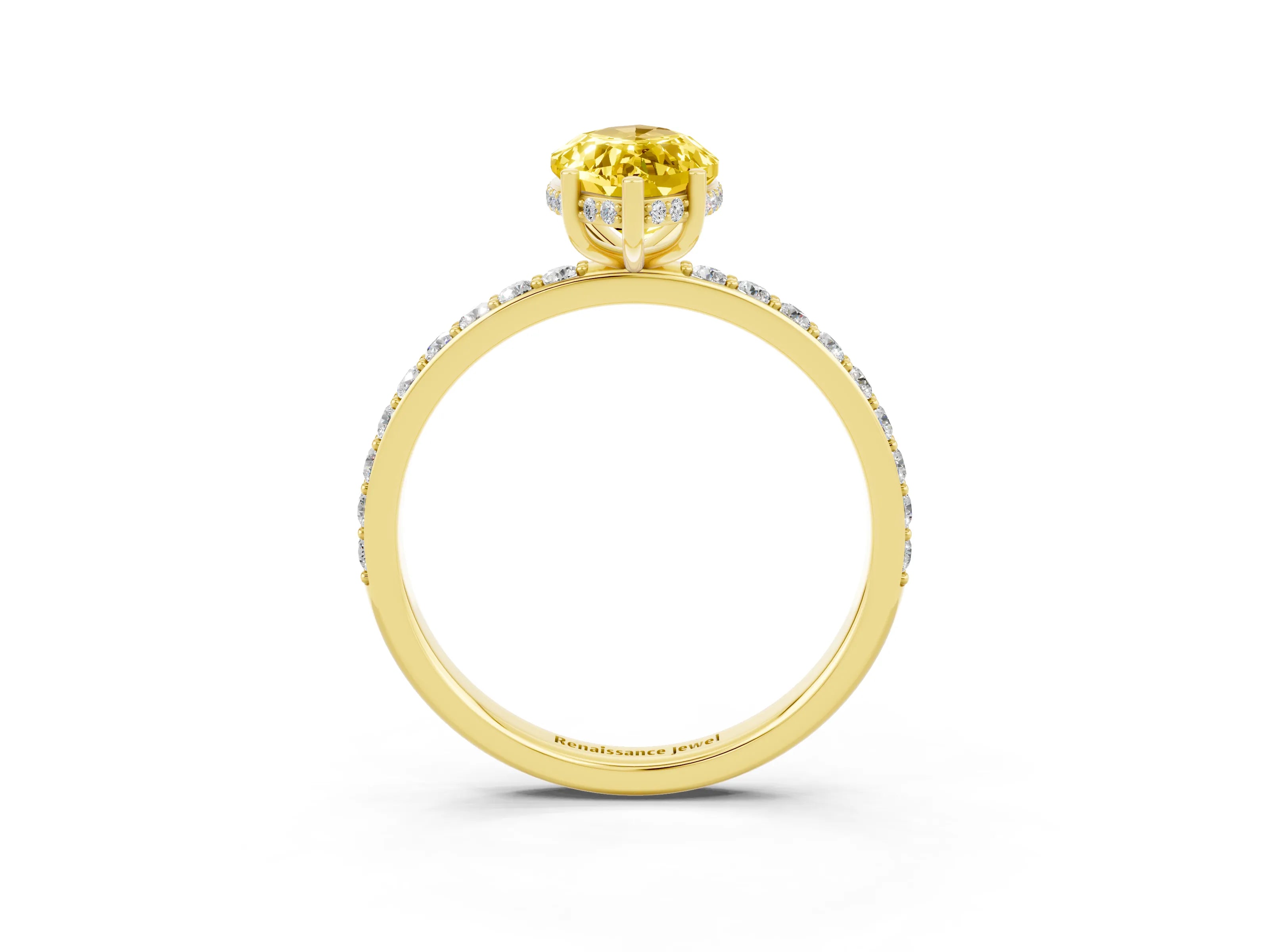 Yellow gold Marquise Cut Yellow Sapphire Solitaire Ring with Pavé Band and Hidden Halo_15