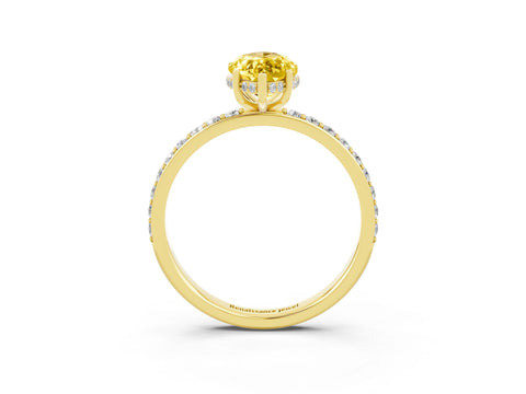 Yellow gold Marquise Cut Yellow Sapphire Solitaire Ring with Pavé Band and Hidden Halo_15