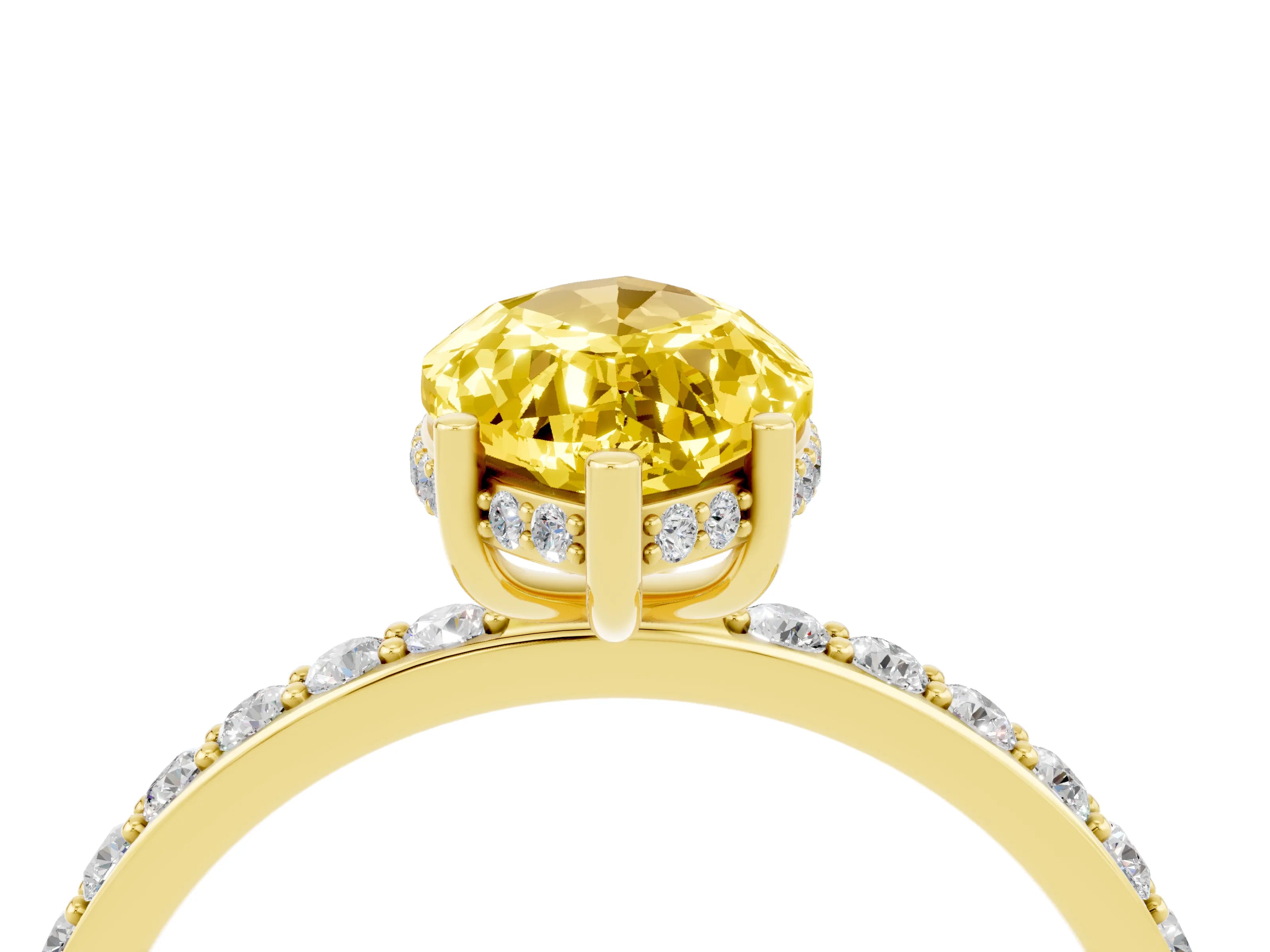 Yellow gold Marquise Cut Yellow Sapphire Solitaire Ring with Pavé Band and Hidden Halo_16