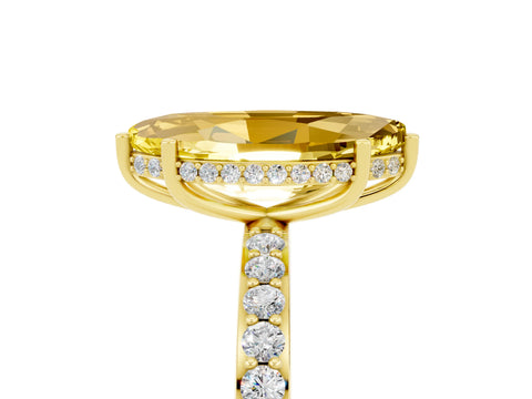 Yellow gold Marquise Cut Yellow Sapphire Solitaire Ring with Pavé Band and Hidden Halo_17