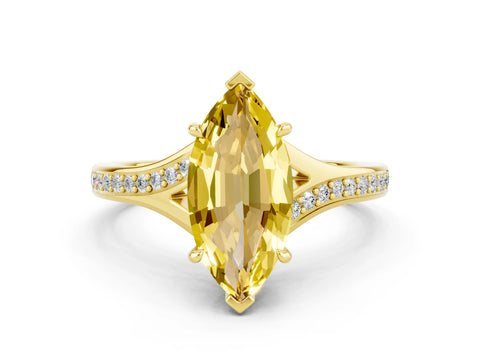Yellow gold Marquise Cut Yellow Sapphire Solitaire Ring with Pavé Band and Prong Setting_12