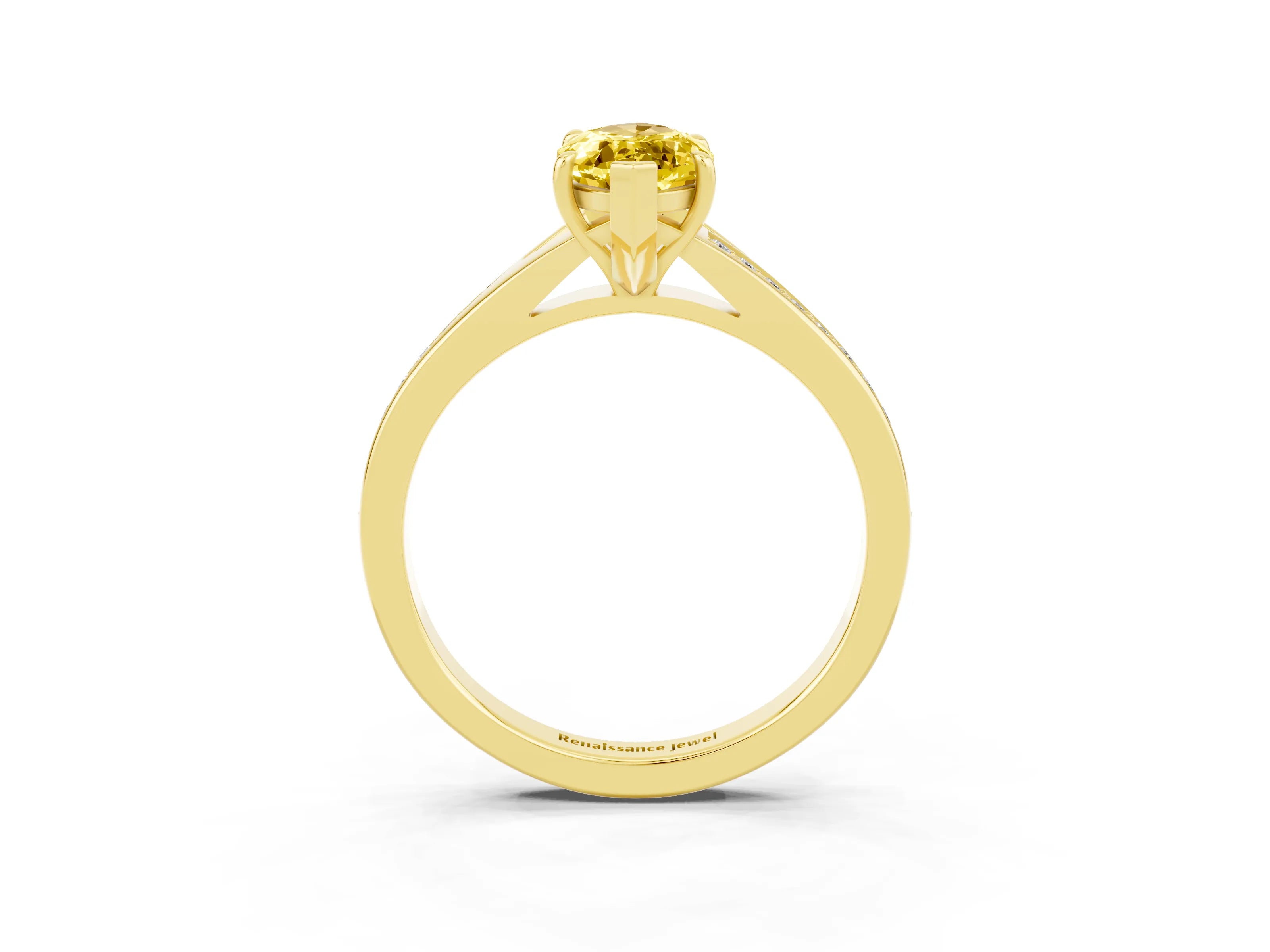Yellow gold Marquise Cut Yellow Sapphire Solitaire Ring with Pavé Band and Prong Setting_15