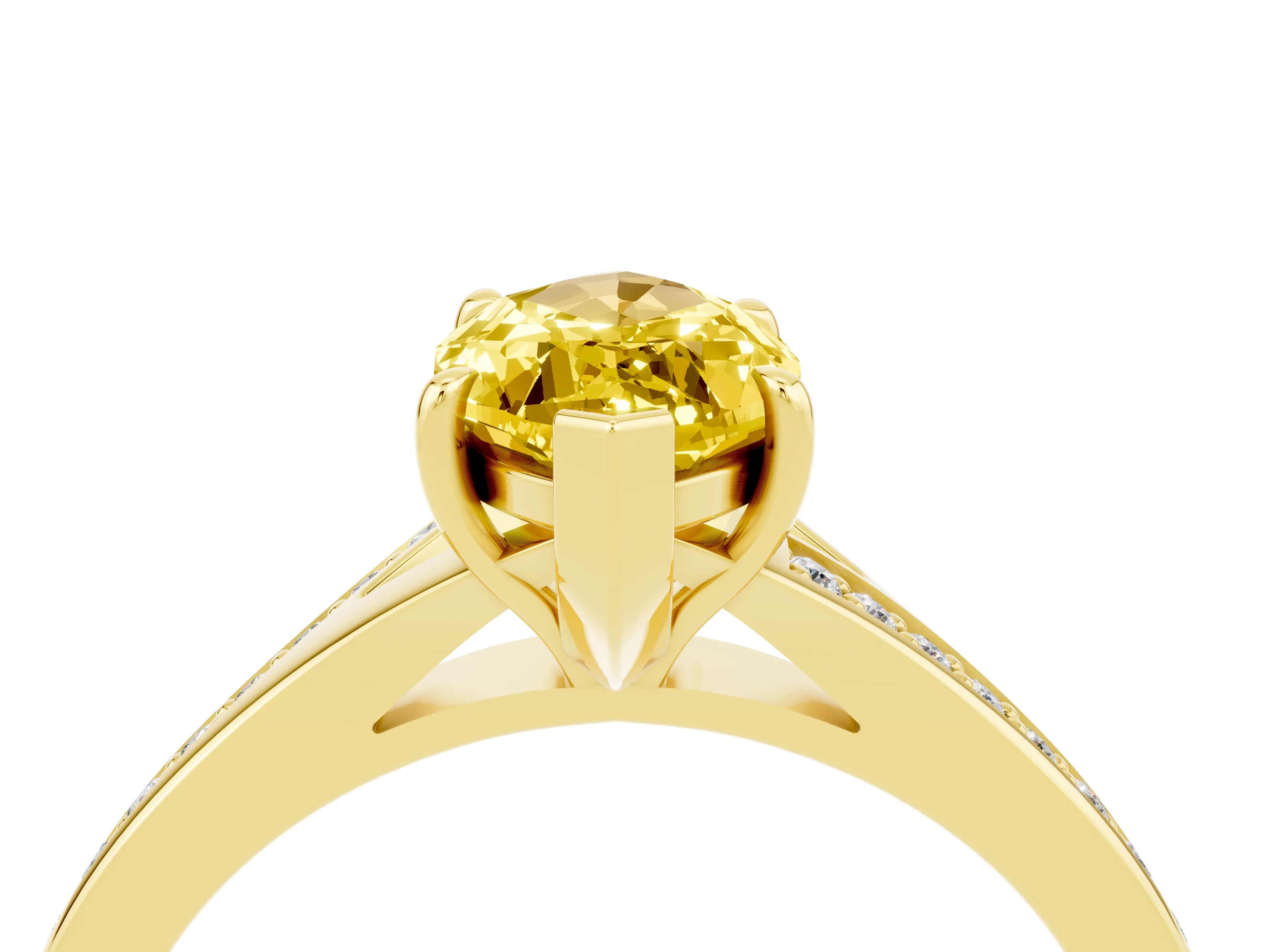Yellow gold Marquise Cut Yellow Sapphire Solitaire Ring with Pavé Band and Prong Setting_16