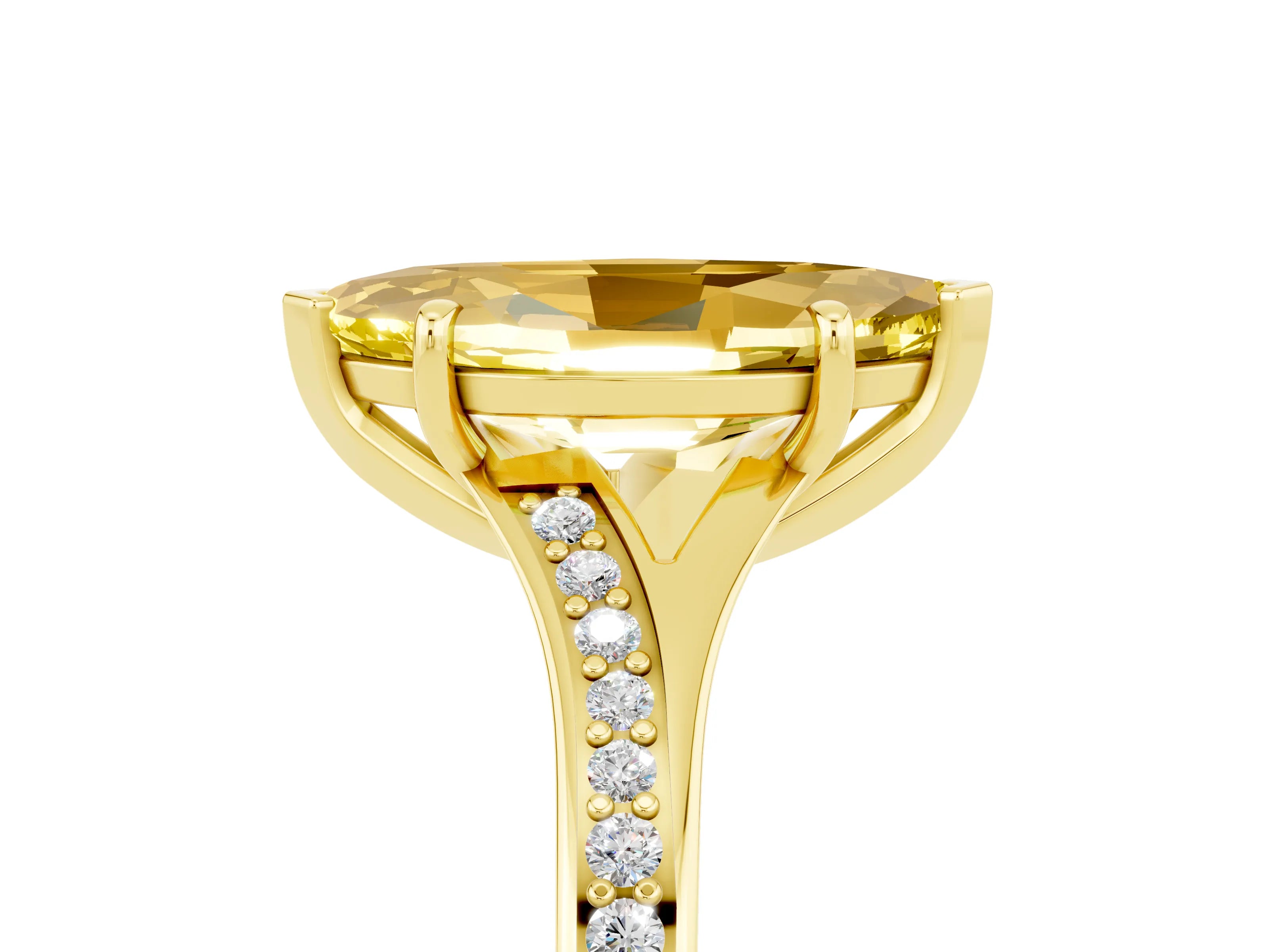 Yellow gold Marquise Cut Yellow Sapphire Solitaire Ring with Pavé Band and Prong Setting_17