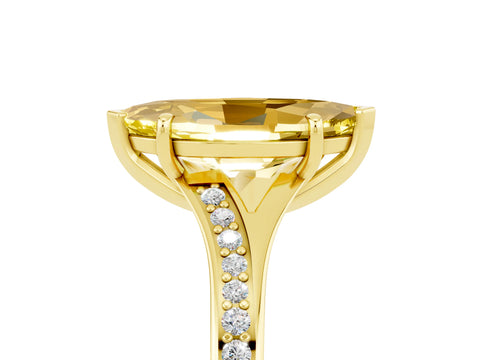 Yellow gold Marquise Cut Yellow Sapphire Solitaire Ring with Pavé Band and Prong Setting_17