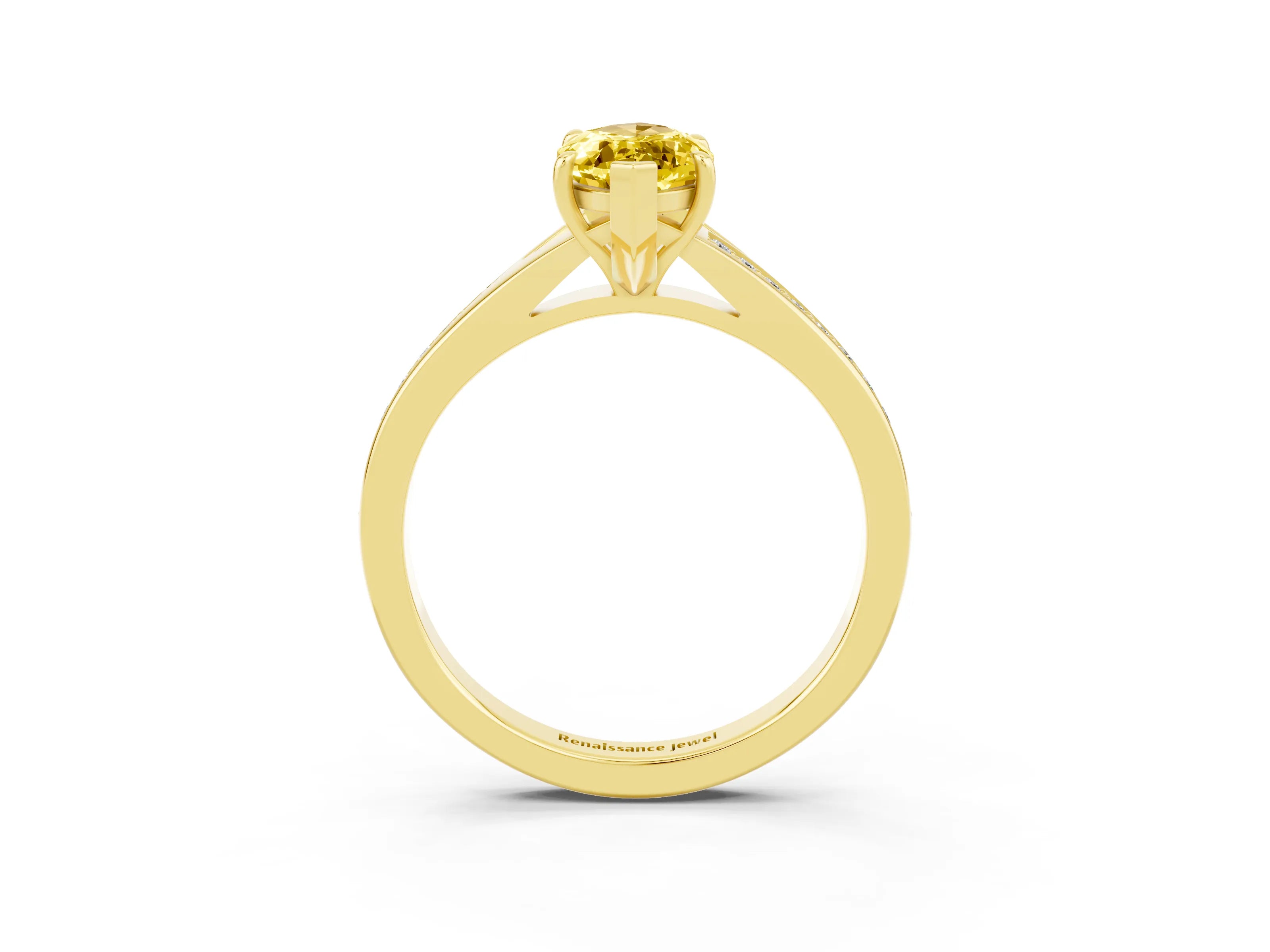 Yellow gold Marquise Cut Yellow Sapphire Solitaire Ring with Pavé Band and Prong Setting_3