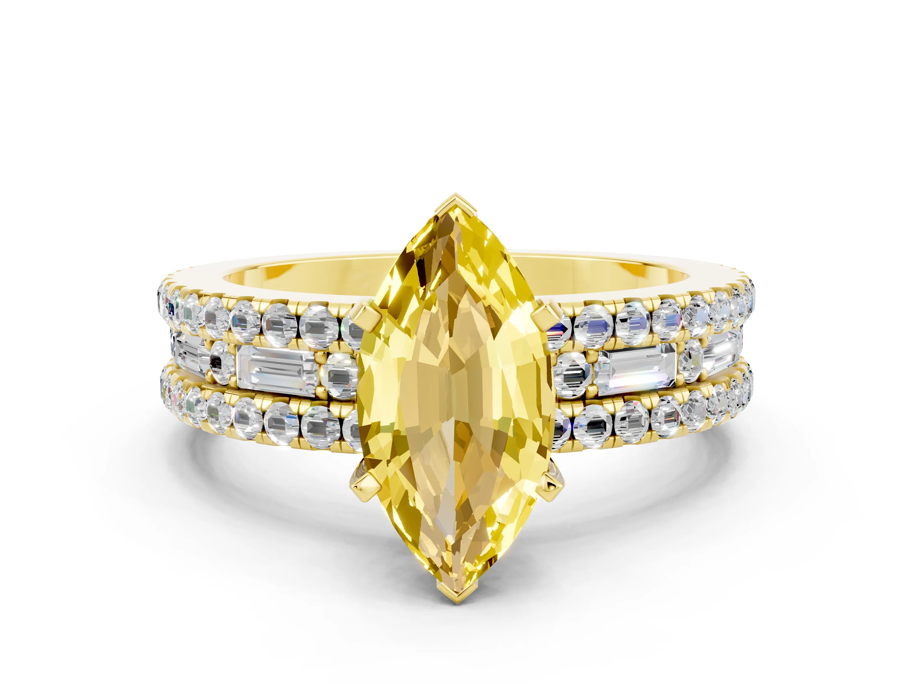 Yellow gold Marquise Cut Yellow Sapphire Solitaire Ring with Pavé and Channel Set Band_24