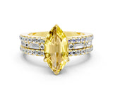 Yellow gold Marquise Cut Yellow Sapphire Solitaire Ring with Pavé and Channel Set Band_24