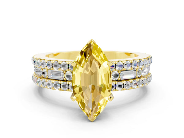 Yellow gold Marquise Cut Yellow Sapphire Solitaire Ring with Pavé and Channel Set Band