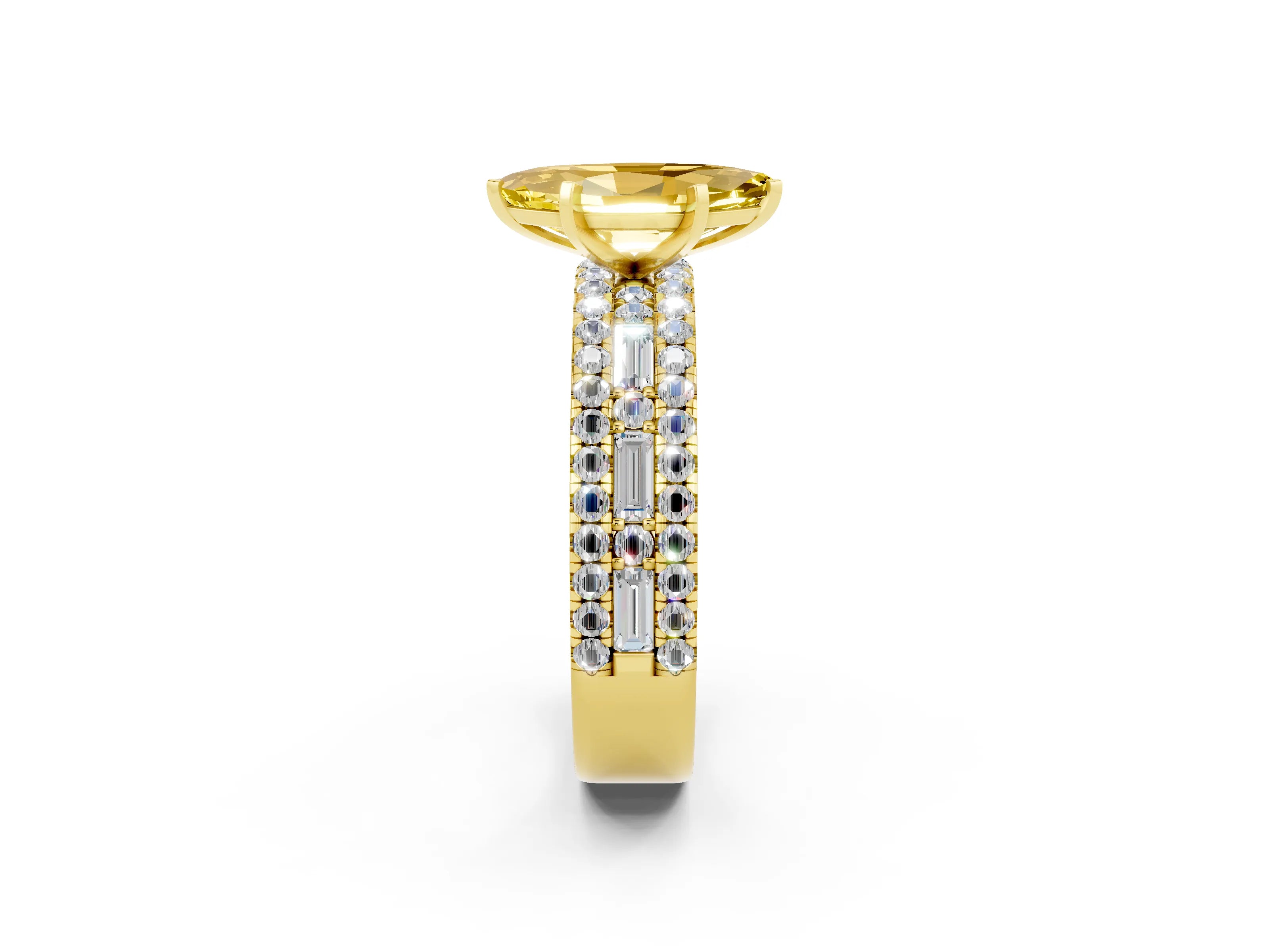 Yellow gold Marquise Cut Yellow Sapphire Solitaire Ring with Pavé and Channel Set Band_26