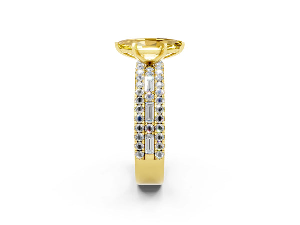 Yellow gold Marquise Cut Yellow Sapphire Solitaire Ring with Pavé and Channel Set Band