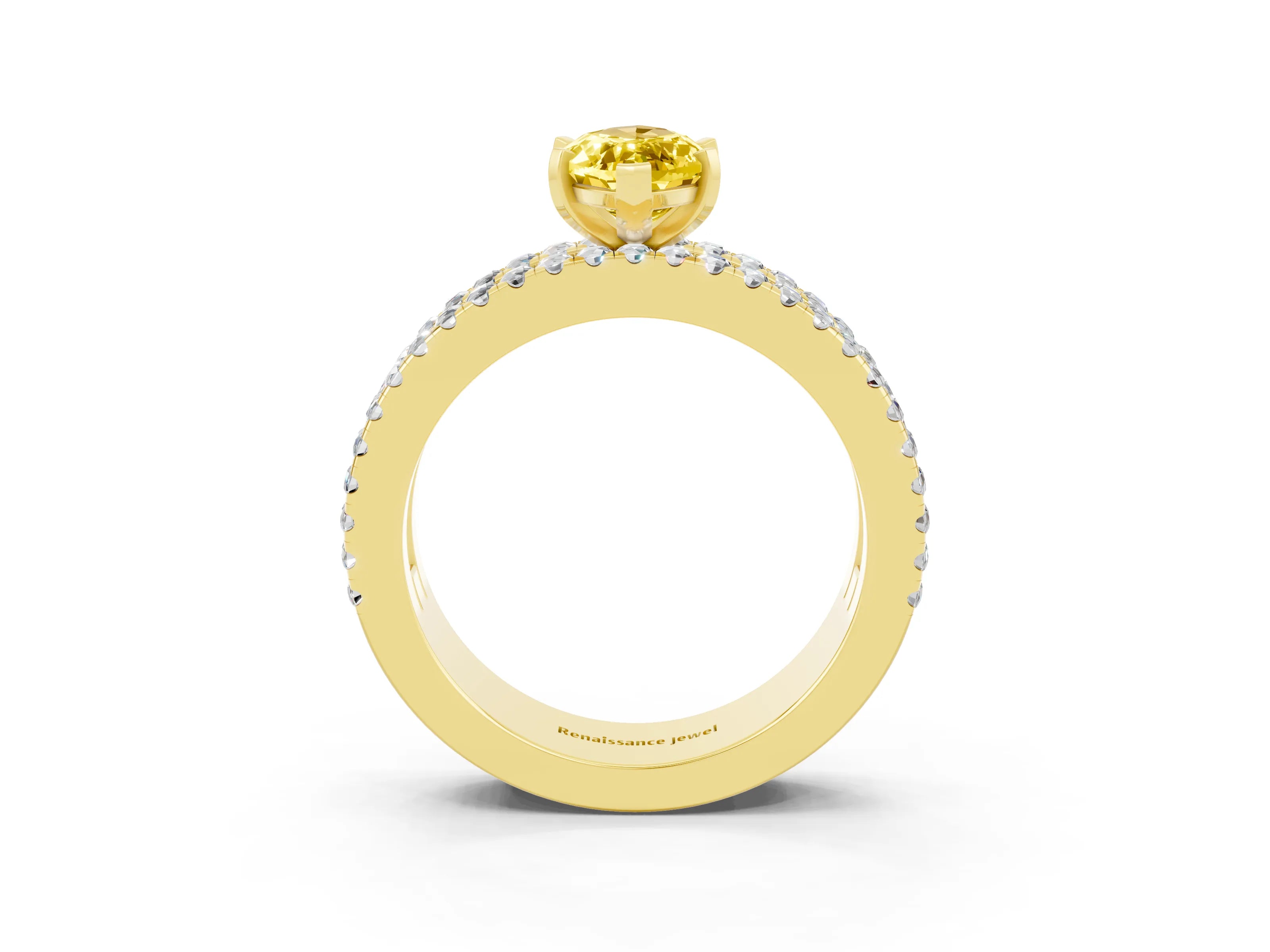 Yellow gold Marquise Cut Yellow Sapphire Solitaire Ring with Pavé and Channel Set Band_27