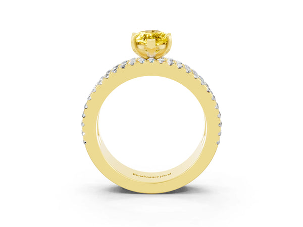 Yellow gold Marquise Cut Yellow Sapphire Solitaire Ring with Pavé and Channel Set Band