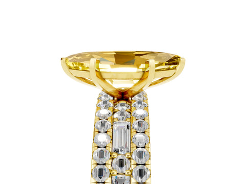 Yellow gold Marquise Cut Yellow Sapphire Solitaire Ring with Pavé and Channel Set Band_29