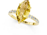 Yellow gold Marquise Cut Yellow Sapphire Solitaire Ring with Pave Band and Four Prong Setting_49