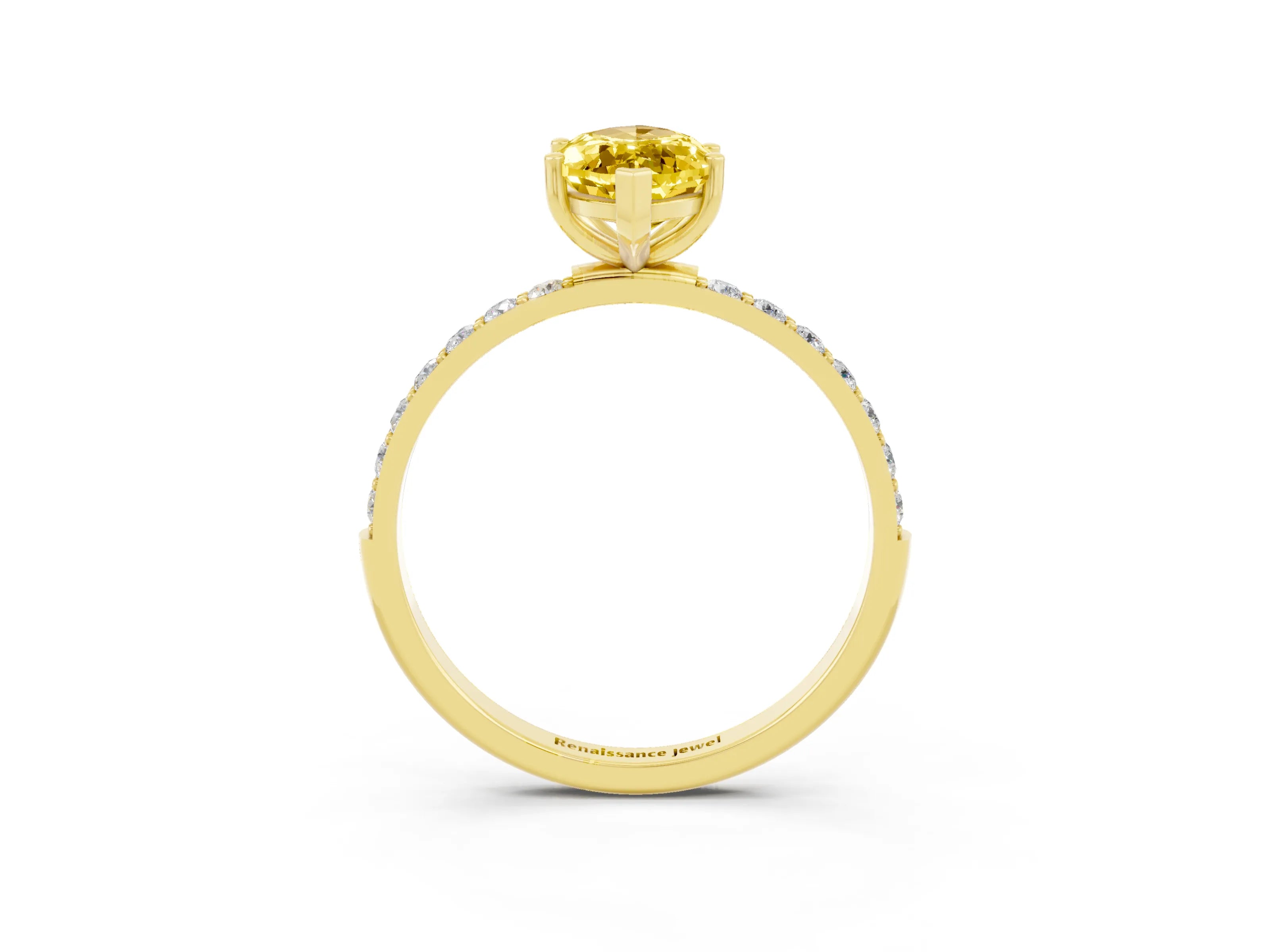 Yellow gold Marquise Cut Yellow Sapphire Solitaire Ring with Pave Band and Four Prong Setting_51