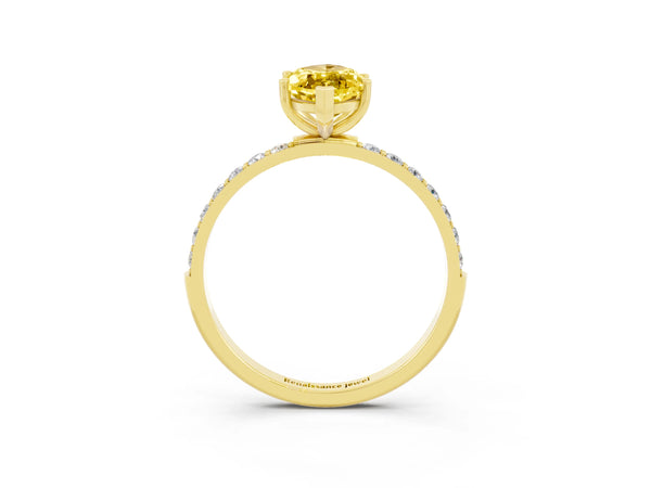 Yellow gold Marquise Cut Yellow Sapphire Solitaire Ring with Round  Pavé Band and Prong Setting