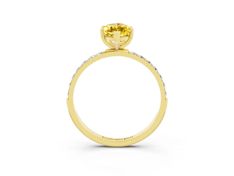 Yellow gold Marquise Cut Yellow Sapphire Solitaire Ring with Pave Band and Four Prong Setting_51