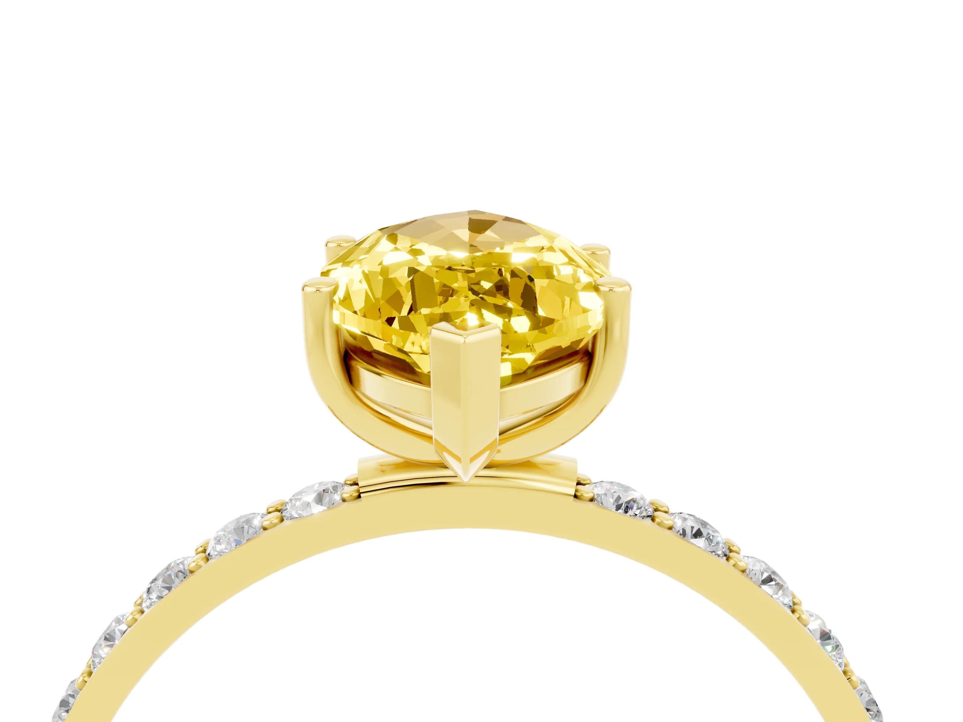 Yellow gold Marquise Cut Yellow Sapphire Solitaire Ring with Pave Band and Four Prong Setting_52