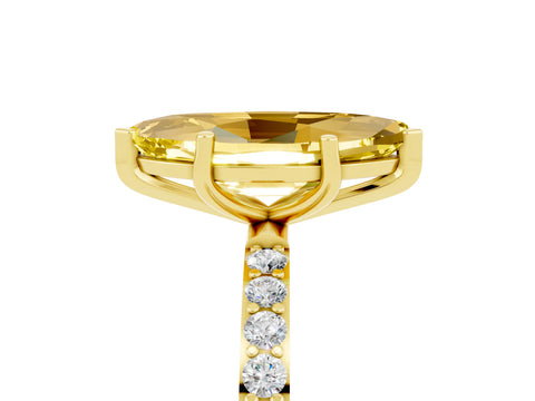 Yellow gold Marquise Cut Yellow Sapphire Solitaire Ring with Pave Band and Four Prong Setting_53