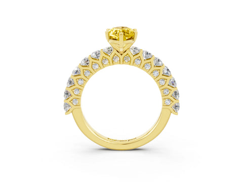 Yellow gold Marquise Cut Yellow Sapphire Solitaire Ring with Shared Prong Pavé Band and Four-Prong Setting_3