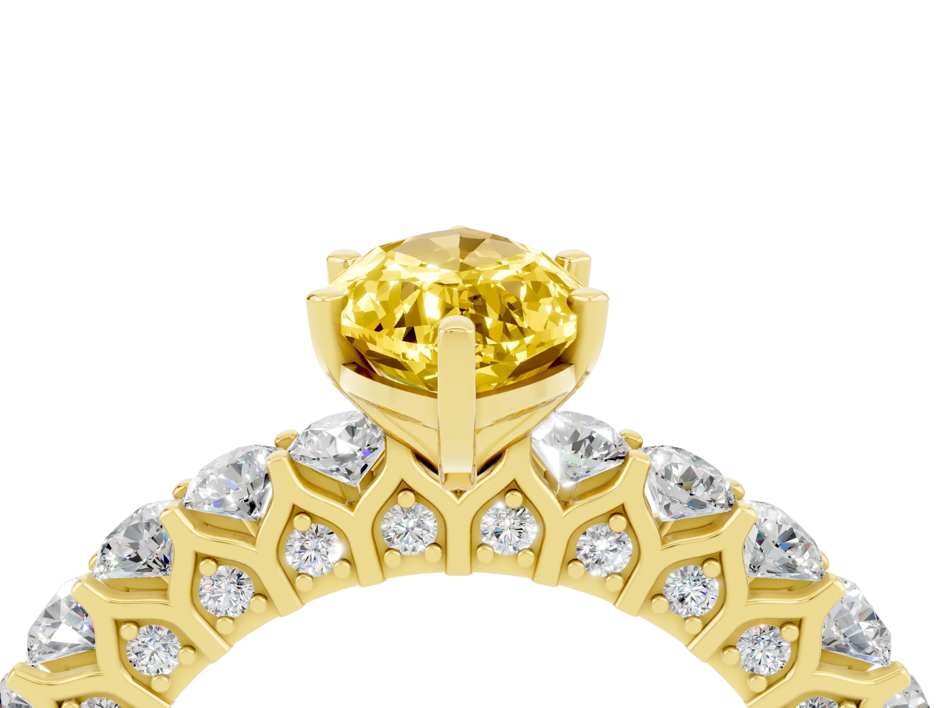 Yellow gold Marquise Cut Yellow Sapphire Solitaire Ring with Shared Prong Pavé Band and Four-Prong Setting_4
