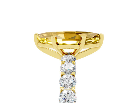 Yellow gold Marquise Cut Yellow Sapphire Solitaire Ring with Shared Prong Pavé Band and Four-Prong Setting_5