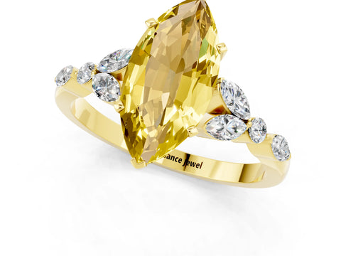 Yellow gold Marquise Cut Yellow Sapphire Solitaire Ring with Side Stones and Four-Prong Setting_13