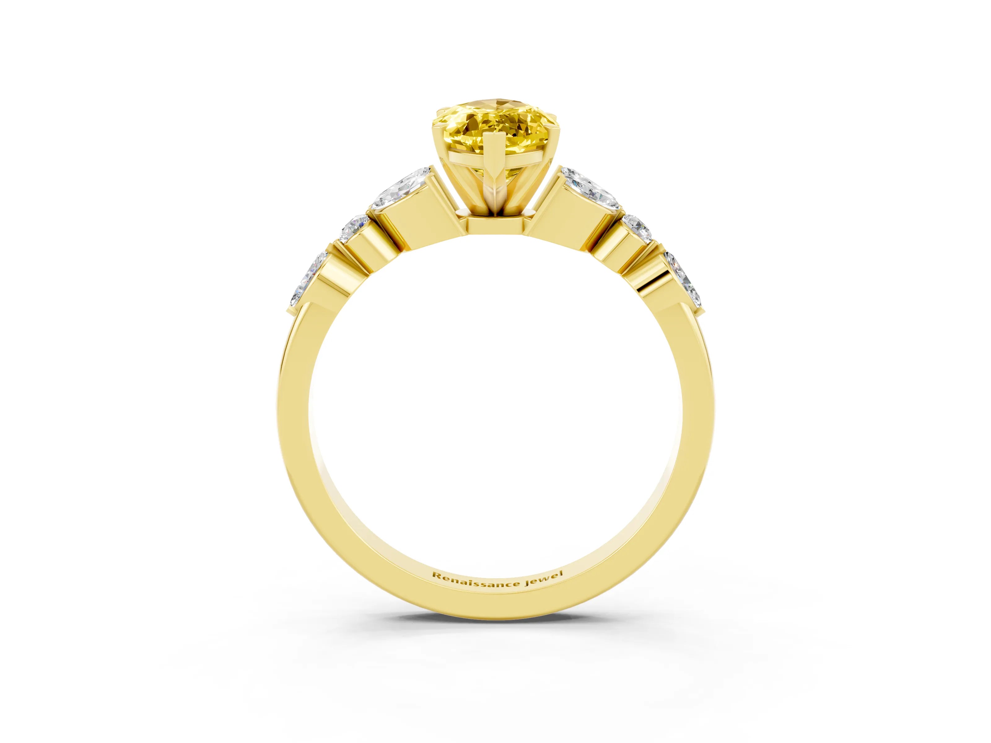 Yellow gold Marquise Cut Yellow Sapphire Solitaire Ring with Side Stones and Four-Prong Setting_15