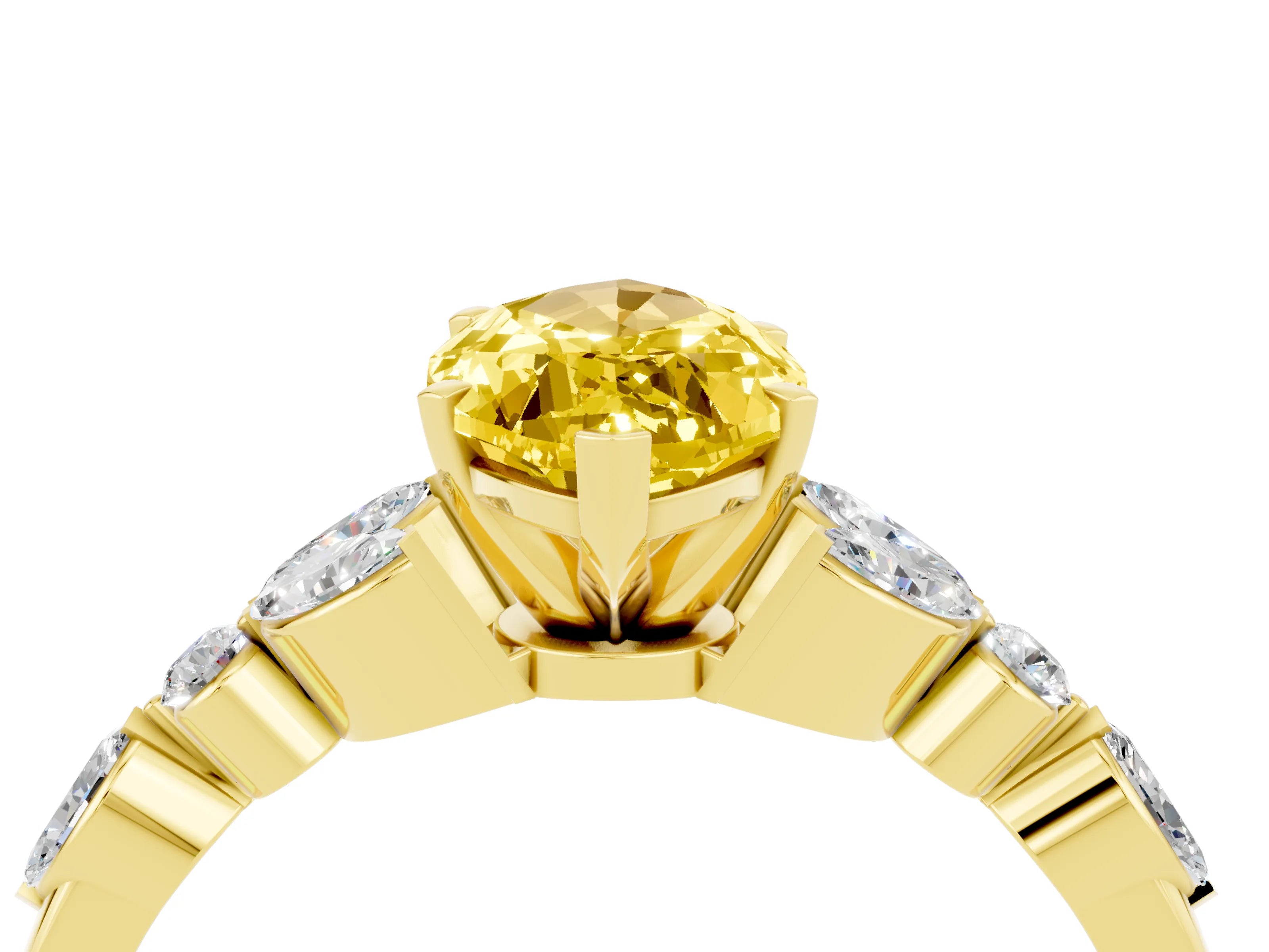 Yellow gold Marquise Cut Yellow Sapphire Solitaire Ring with Side Stones and Four-Prong Setting_16