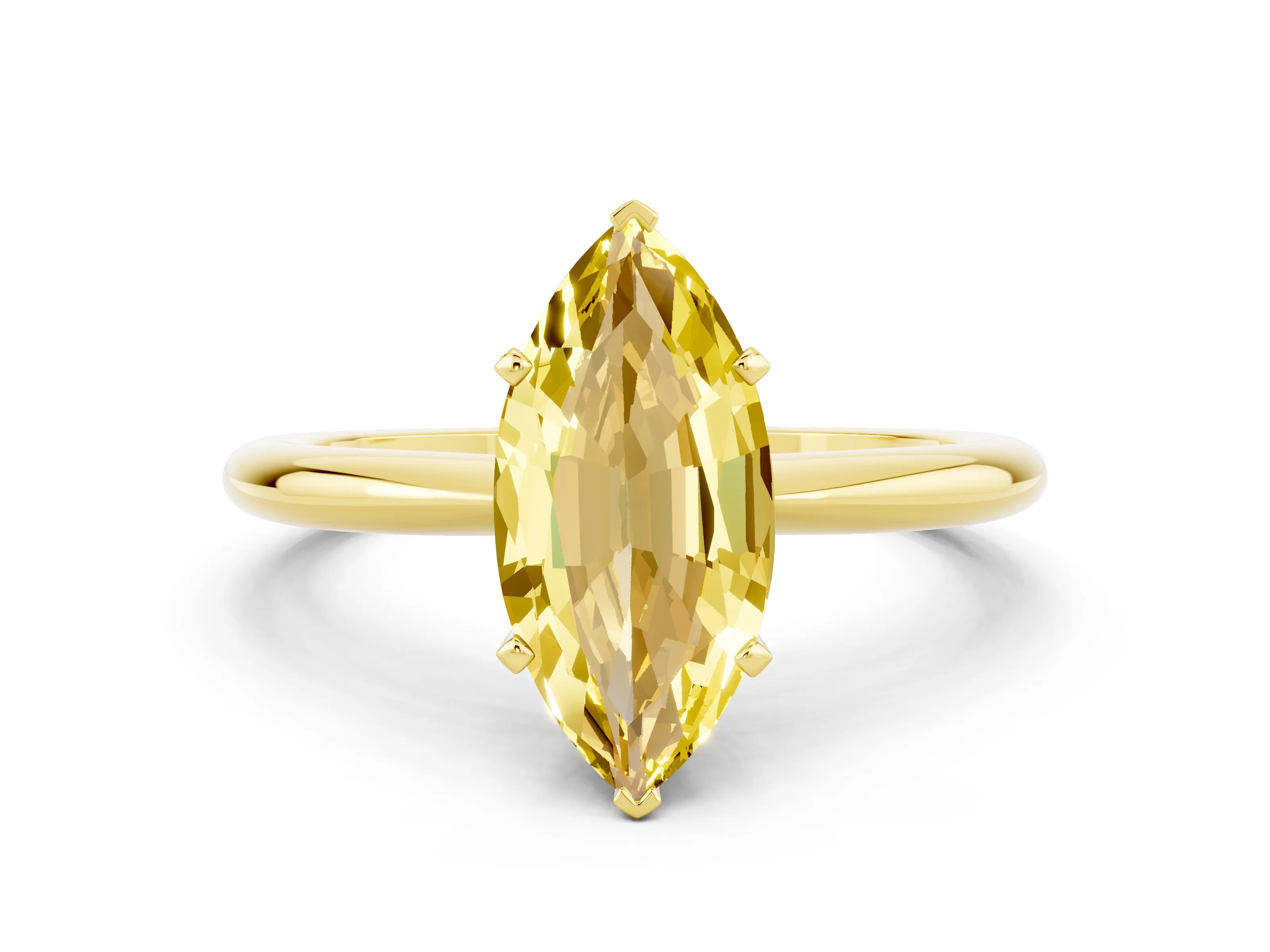 Yellow gold Marquise Cut Yellow Sapphire Solitaire Ring with Six-Prong Setting and Classic Band