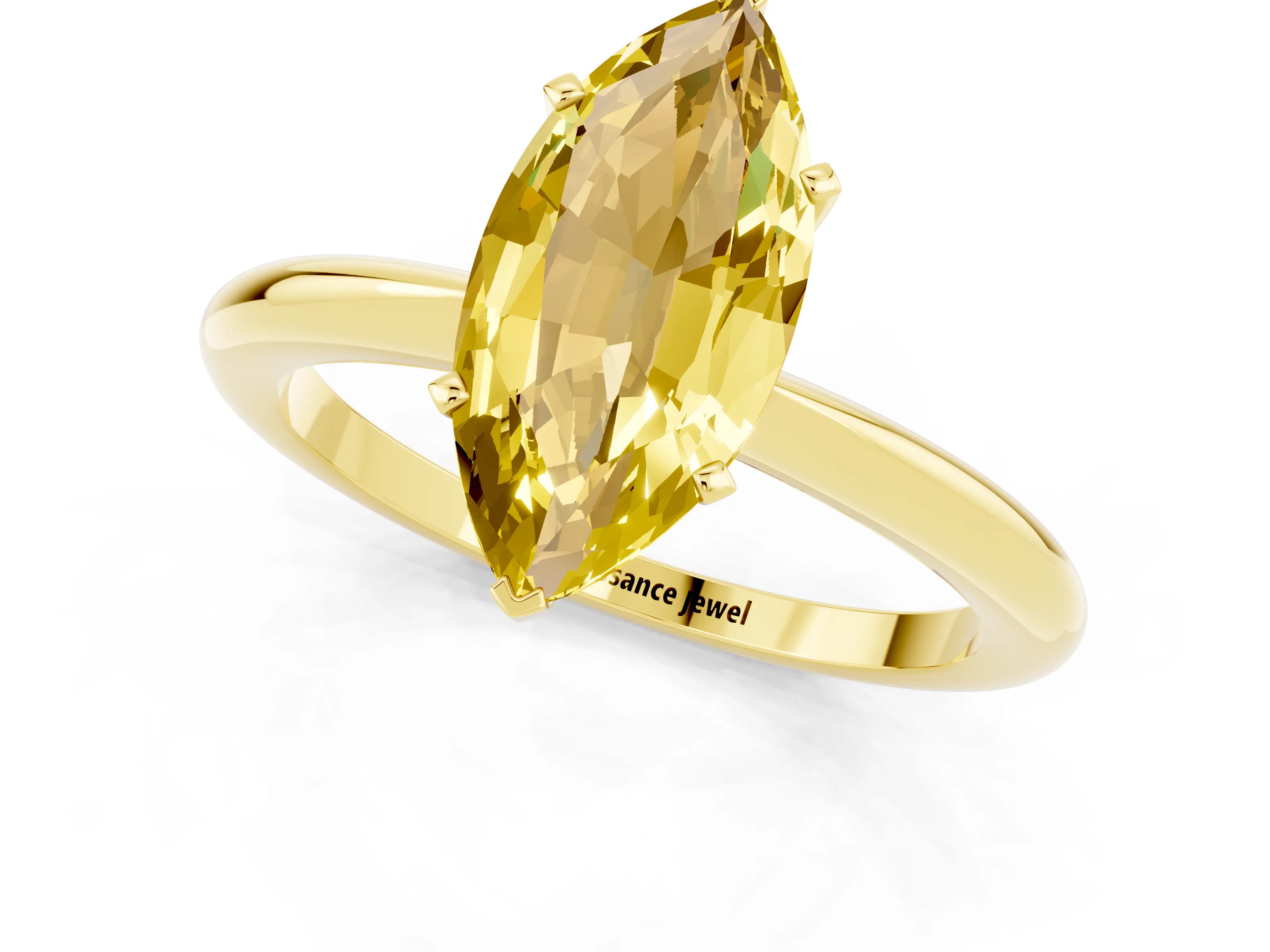 Yellow gold Marquise Cut Yellow Sapphire Solitaire Ring with Six-Prong Setting and Classic Band_1