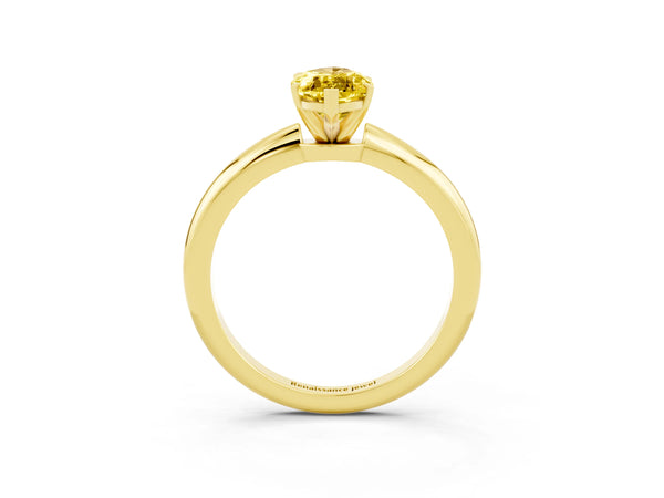 Yellow gold Marquise Cut Yellow Sapphire Solitaire Ring with Six-Prong Setting and Classic Band