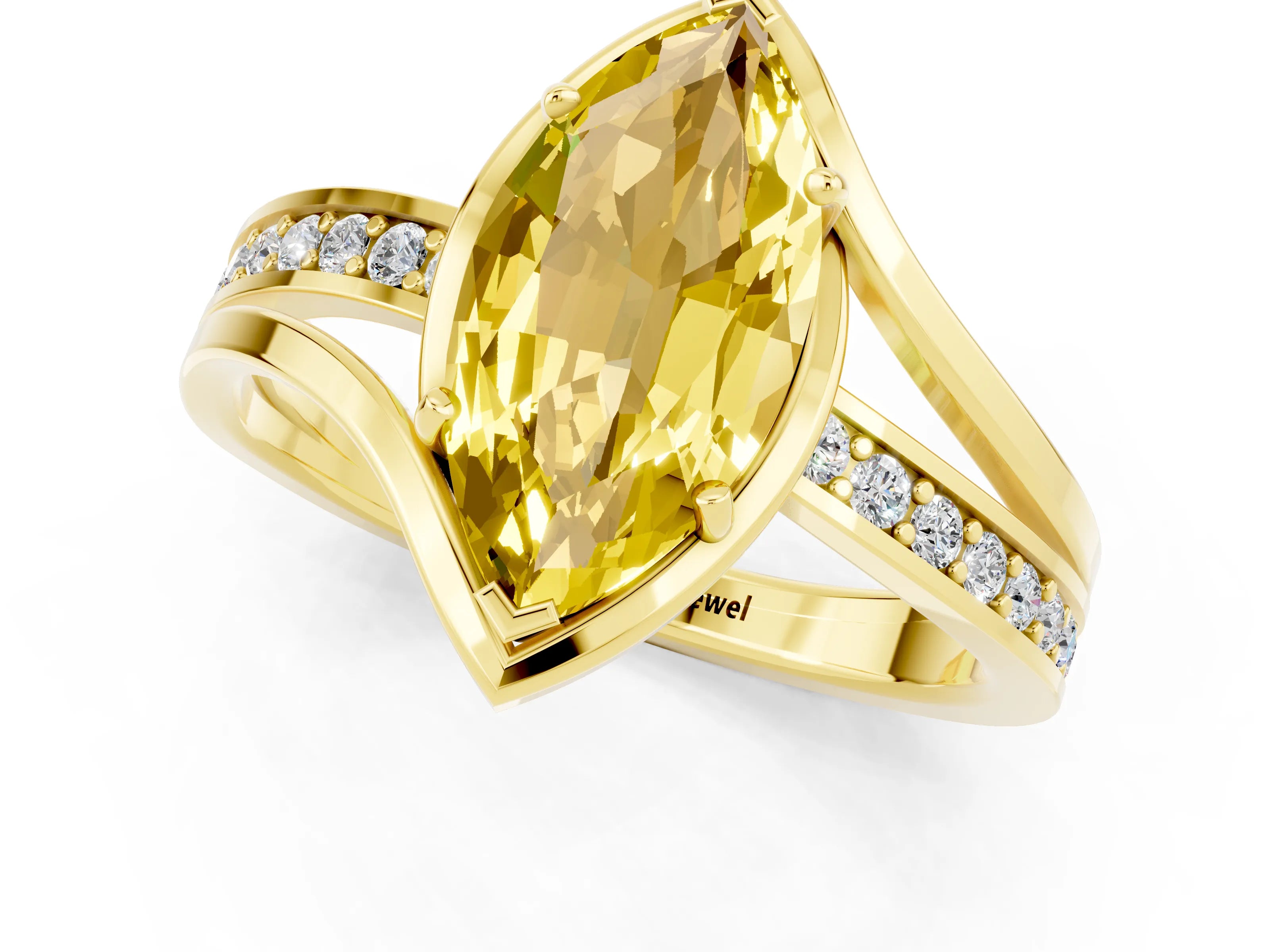 Yellow gold Marquise Cut Yellow Sapphire Solitaire Ring with Split Shank and Prong Setting_1