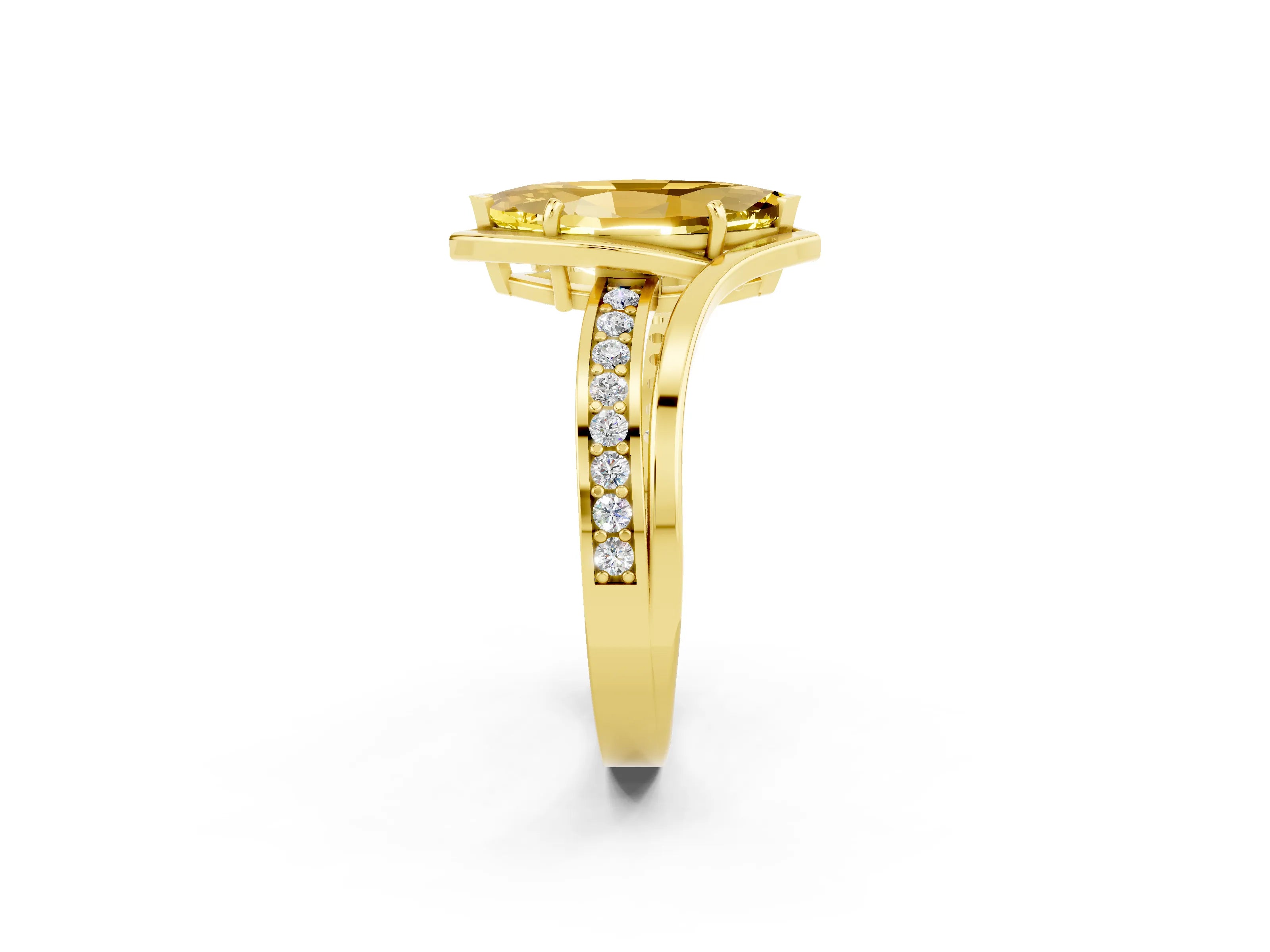 Yellow gold Marquise Cut Yellow Sapphire Solitaire Ring with Split Shank and Prong Setting_2