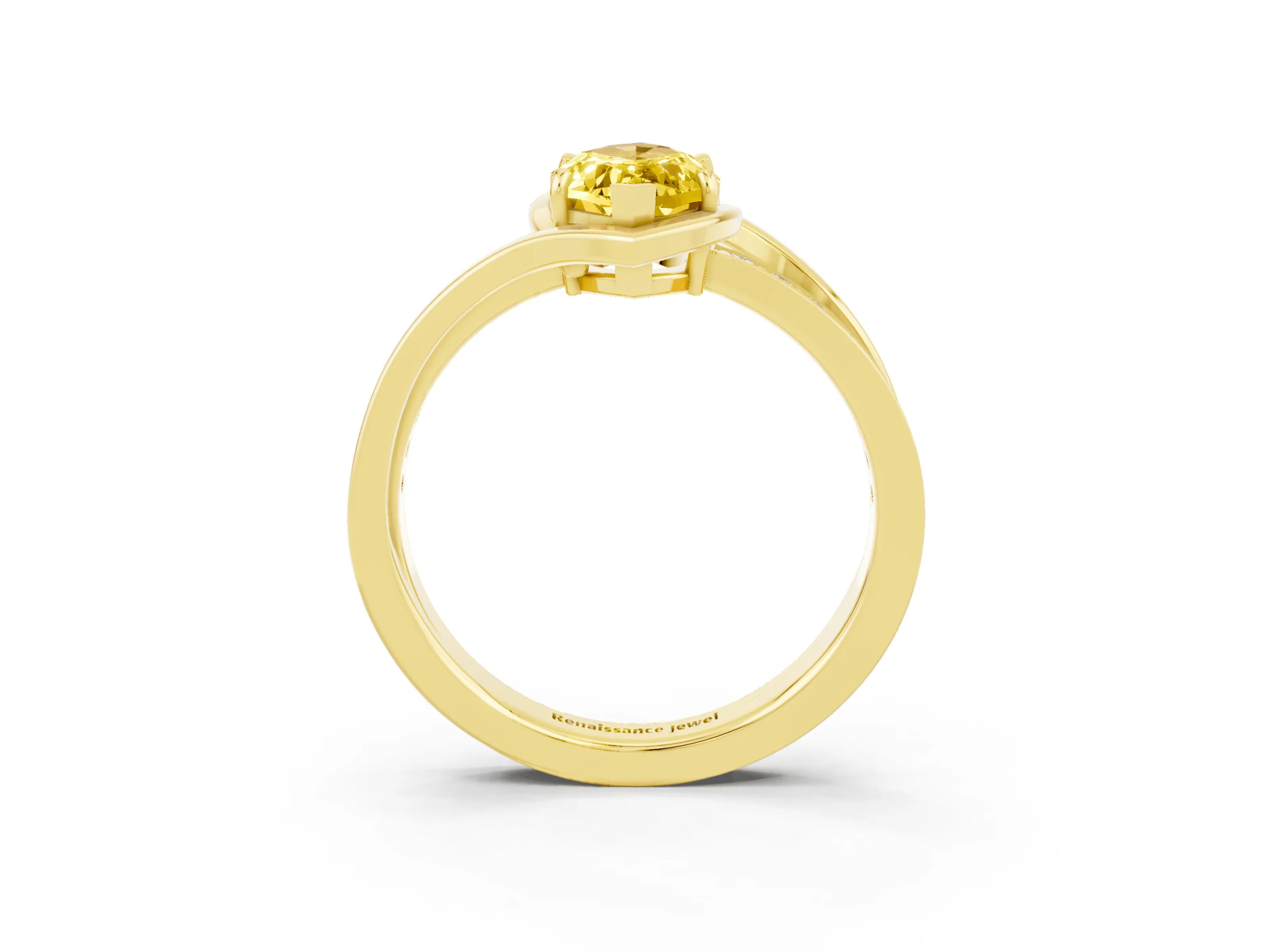 Yellow gold Marquise Cut Yellow Sapphire Solitaire Ring with Split Shank and Prong Setting_3